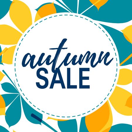 Autumn sale promotion banner with leaves in flat style. Vector template for poster, web ad, flyer design, leaflet, brochure etc.のイラスト素材