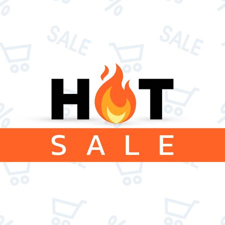 Hot sale concept. Square template for banners, posters, flyers. Vector illustration in flat style.のイラスト素材