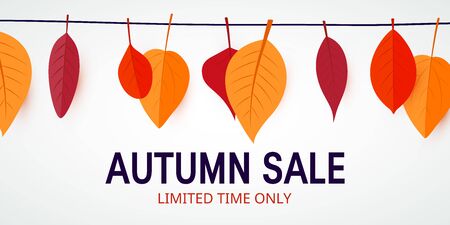 Autumn sale promotion banner with leaves in flat style. Vector template for poster, web ad, flyer design, leaflet, brochure etc.のイラスト素材