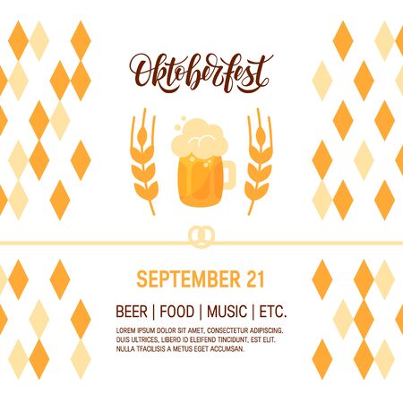 Oktoberfest design with handwritten script lettering. Vector template for banners, posters, flyers, menu, etc.のイラスト素材