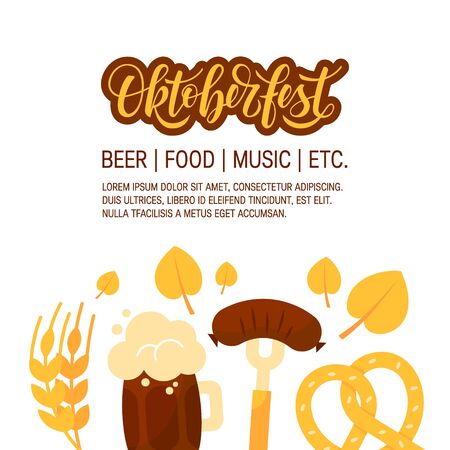 Oktoberfest design with handwritten script lettering. Vector template for banners, posters, flyers, menu, etc.のイラスト素材