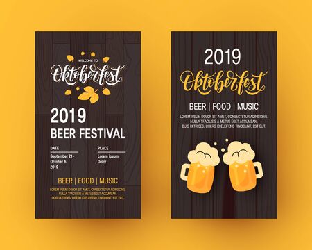 Set of Oktoberfest designs with handwritten script lettering. Vector templates for banners, posters, flyers etc.のイラスト素材