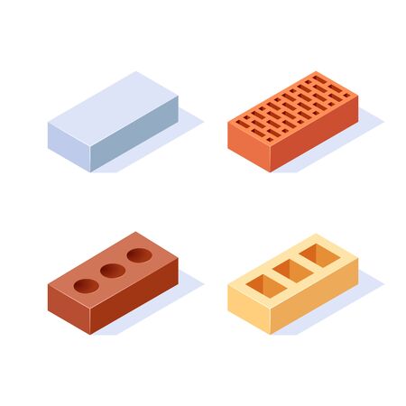 Brick isometric icons. Set of 3d construction blocks. Vector illustration in flat style on a white background.のイラスト素材