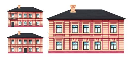 Dwelling house facades concept. Set of vintage european buildings. Vector illustration in flat styleのイラスト素材