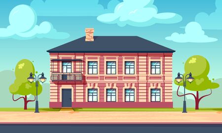 House facade concept. Citycsape with vintage european building. Horizontal vector illustration in flat styleのイラスト素材