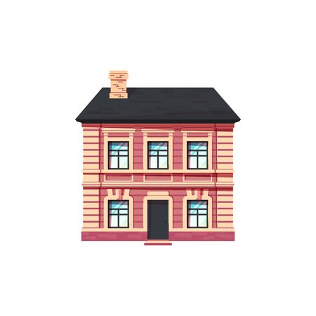 Dwelling house facade concept. Vintage european building. Vector illustration in flat styleのイラスト素材