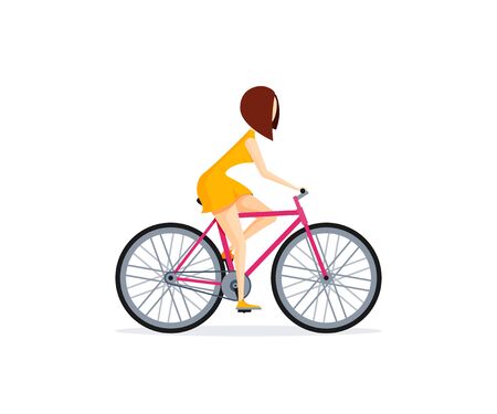 Woman on a bicycle. Vector character in flat or cartoon style isolated on white backgroundのイラスト素材