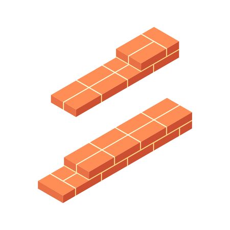 Brick wall isometric concept. Masonry items in flat style. Vector illustration on a white background.のイラスト素材