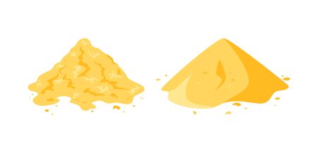 Sand pile icons isolated on a white background. Yellow dune in a desert, on a beach, at a construction site or playground. Vector illustration in flat style.のイラスト素材