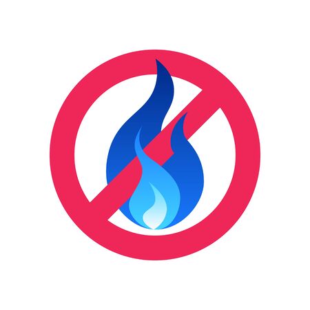 No gas icon. Stop sign with blue fire. Vector illustration isolated on a white background in flat style.のイラスト素材