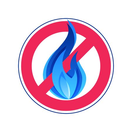 No gas icon. Stop sign with blue fire. Vector illustration isolated on a white background in flat style.のイラスト素材