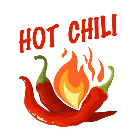 Chili peppers in flame design. Fresh red cayenne. Vector illustration isolated on white background in flat or cartoon style.のイラスト素材