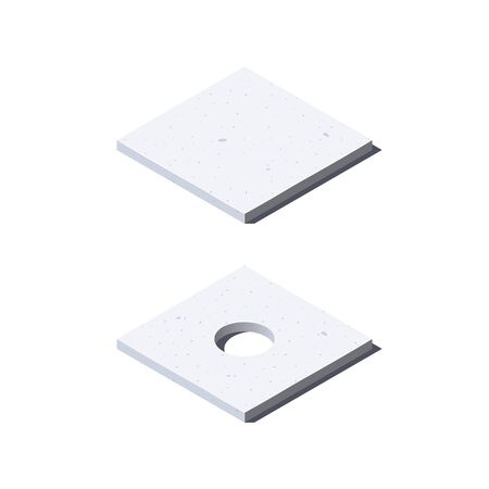Concrete slab icons. Building materials for construction purposes. Square lids in isometric view. Vector illustration isolated on a white background in flat style.のイラスト素材