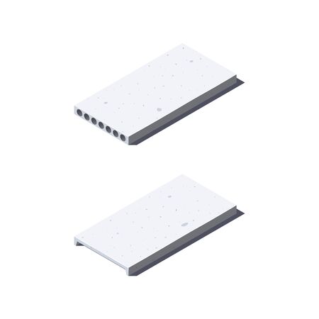 Concrete slab icons. Hollow core and channel plank in isometric view. Building materials for construction purposes. Vector illustration isolated on a white background in flat style.のイラスト素材