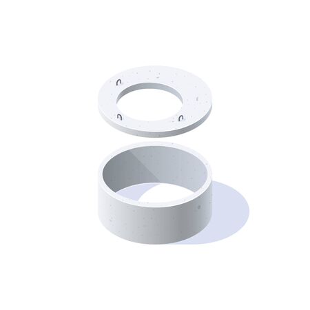 Concrete ring for wells, sewerage, septic tanks with a lid. Isometric icon of building materials. Vector illustration isolated on a white background in flat style.のイラスト素材