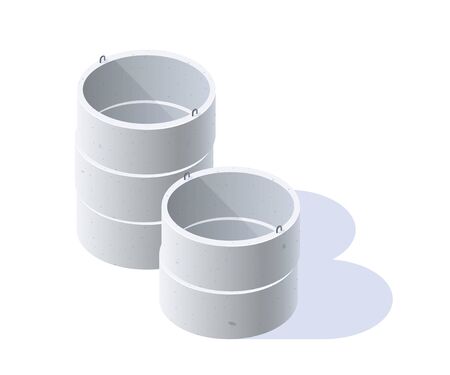 Concrete rings for wells, sewerage, septic tanks. Isometric icon of building materials. Vector illustration isolated on a white background in flat style.のイラスト素材