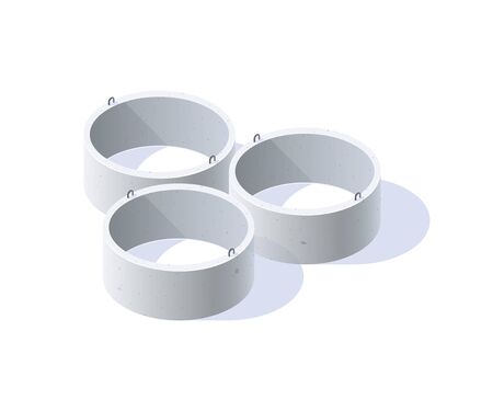 Concrete rings for wells, sewerage, septic tanks. Isometric icon of building materials. Vector illustration isolated on a white background in flat style.のイラスト素材
