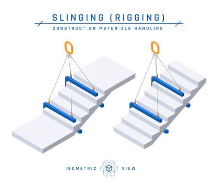 Staircase slinging concept, isometric view. Vector illustration isolated on a white background in flat style. Construction products collection.のイラスト素材