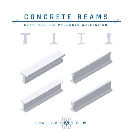 Concrete beams, isometric view. Set of icons for architectural designs. Vector illustration isolated on a white background in flat style. Construction products collection.のイラスト素材