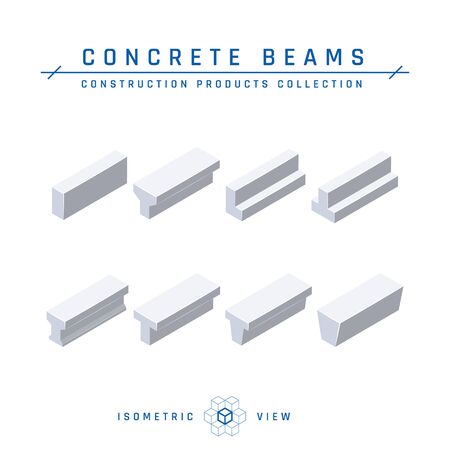 Concrete beams, isometric view. Set of icons for architectural designs. Vector illustration isolated on a white background in flat style. Construction products collection.のイラスト素材