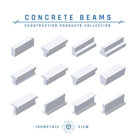 Concrete beams, isometric view. Set of icons for architectural designs. Vector illustration isolated on a white background in flat style. Construction products collection.のイラスト素材