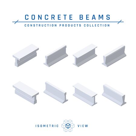Concrete beams, isometric view. Set of icons for architectural designs. Vector illustration isolated on a white background in flat style. Construction products collection.のイラスト素材