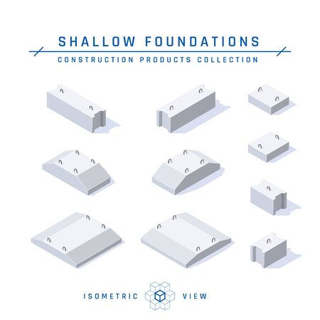 Concrete foundations, isometric view. Set of icons for architectural designs. Vector illustration isolated on a white background in flat style. Construction products collection.のイラスト素材