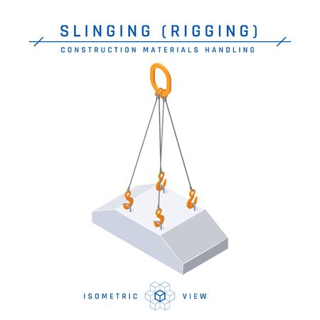 Foundation slinging concept, isometric view. Construction products collection. Vector illustration isolated on a white background in flat style.のイラスト素材