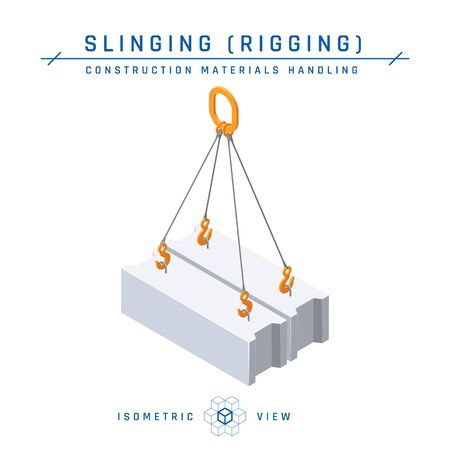 Foundation slinging concept, isometric view. Construction products collection. Vector illustration isolated on a white background in flat style.のイラスト素材