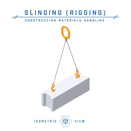 Foundation slinging concept, isometric view. Construction products collection. Vector illustration isolated on a white background in flat style.のイラスト素材