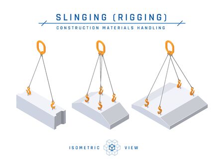 Foundation slinging concept, isometric view. Construction products collection. Vector illustration isolated on a white background in flat style.のイラスト素材