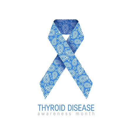 Thyroid awareness month. Medical concept with blue paisley ribbon. Vector illustration in flat style isolated on a white background.のイラスト素材