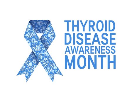 Thyroid awareness month. Medical concept with blue paisley ribbon. Vector illustration in flat style isolated on a white background.のイラスト素材