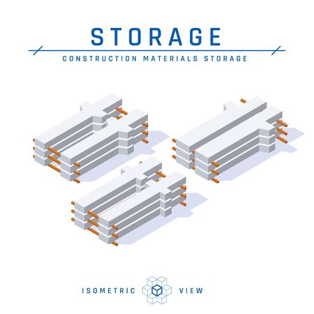 Concrete columns, storage concept, isometric view. . Set of icons for architectural designs. Vector illustration isolated on a white background in flat style. Construction products collection.のイラスト素材