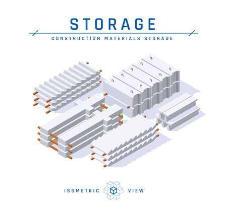 Concrete storage concept, isometric view. . Set of icons for architectural designs. Vector illustration isolated on a white background in flat style. Construction products collection.のイラスト素材
