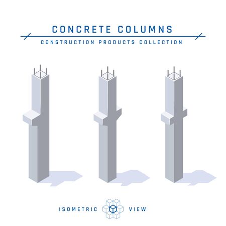 Concrete columns, isometric view. Set of icons for architectural designs. Vector illustration isolated on a white background in flat style. Construction products collection.のイラスト素材