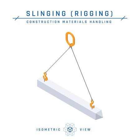 Concrete piles slinging concept, isometric view. Construction products collection. Vector illustration isolated on a white background in flat style.のイラスト素材