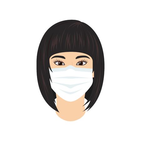 Coronavirus concept. woman in medical mask. 2019-nCoV pictogram. Vector illustration in flat style for medical designs, infographics.のイラスト素材