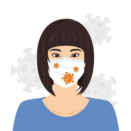 Coronavirus concept. woman in medical mask. 2019-nCoV pictogram. Vector illustration in flat style for medical designs, infographics.のイラスト素材