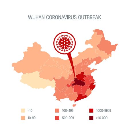 Corona virus outbreak concept. Spreading of 2019-nCoV. Vector map in flat style for medical designs, infographics.のイラスト素材
