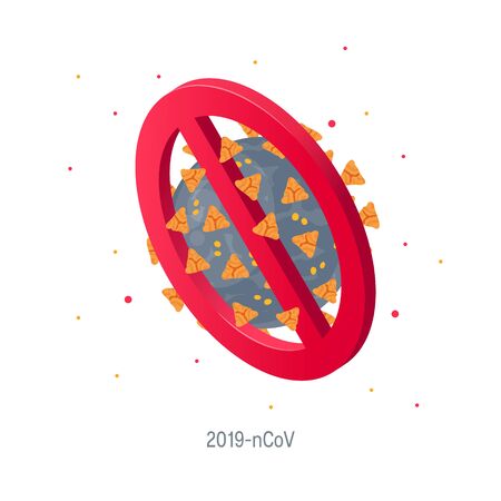 Stop coronavirus concept. 2019-nCoV isometric icon. Vector illustration in flat style for medical designs, infographics.のイラスト素材