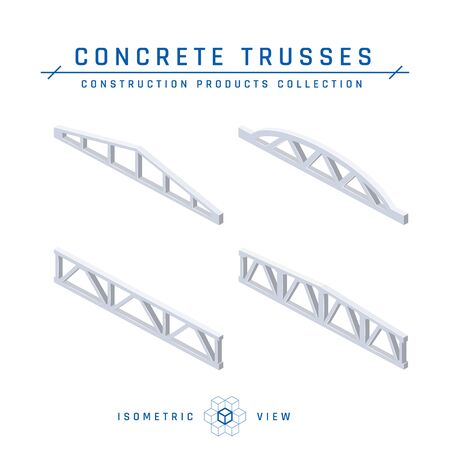Concrete trusses, isometric view. Set of icons for architectural designs. Vector illustration isolated on a white background in flat style. Construction products collection.のイラスト素材