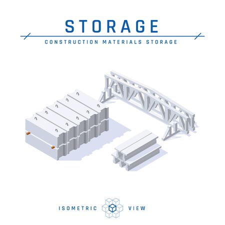 Concrete storage concept, isometric view. Set of icons for architectural designs. Vector illustration isolated on a white background in flat style. Construction products collection.のイラスト素材