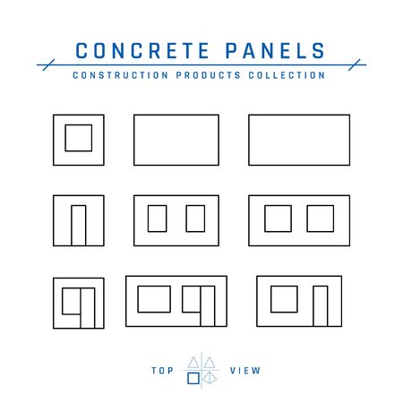 Concrete panel icons. Precast cement wall blocks for modular buildings. Vector illustration isolated on a white background in line style.のイラスト素材
