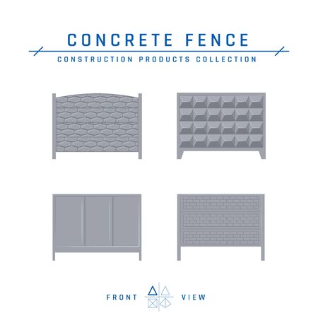 Concrete fence icons, front view. Building materials collection. Vector illustration isolated on a white background in flat style.のイラスト素材