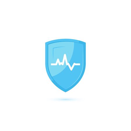 Immune system icon. Concept with a blue medical shield. Vector illustration isolated on a white background in flat style.のイラスト素材