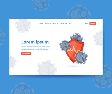 Immunity banner. Immune system concept. Medical Hero image design for clinics, hospitals, healthcare websites. Vector illustration in cartoon style.のイラスト素材