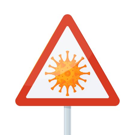 Warning virus sign. Coronavirus concept. Vector illustration isolated on a white background in cartoon style. Design for medical infographics, web banners, posters etc.のイラスト素材