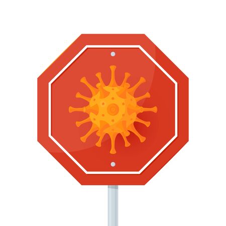 Stop virus sign. Coronavirus concept. Vector illustration isolated on a white background in cartoon style. Design for medical infographics, web banners, posters etc.のイラスト素材