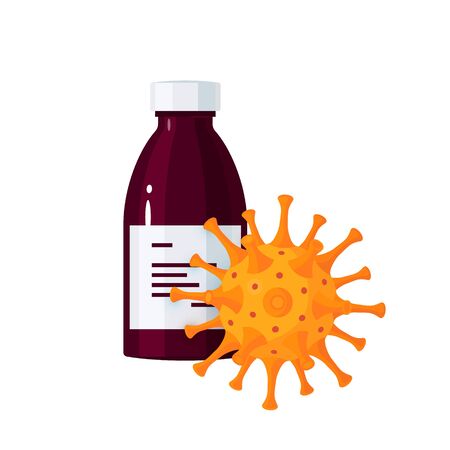 Medicine concept with bottle and virus. Design for medical infographics, web banners, posters, pots in social media etc.のイラスト素材